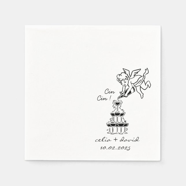 Handritad Cupid-ikon Cocktail Bröllop Pappersservett (Framsidan)