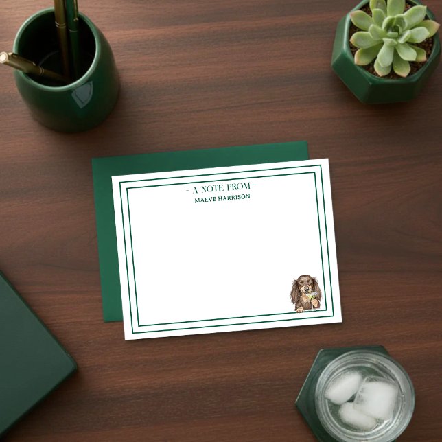 Handritad Dachshund Martini Flat Anteckningskort (Gift custom stationery to the dog lover in your life!)