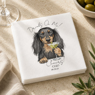 Handritad Dachshund Martini Öppen Bar Cocktail Pappersservett