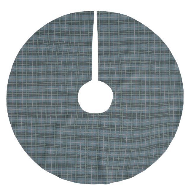 Handritad dammig blå rutig Tartan-mönster Julgransmatta Borstad Polyester (Framsidan)