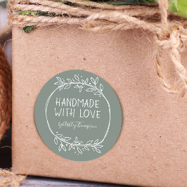 Handritad dammig grön Handgjord med kärlek Runt Klistermärke