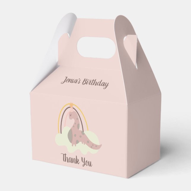 Handritad Dinosaur Regnbåge Födelsedagsfest Rosa F Presentaskar (Framsidan Sidan)