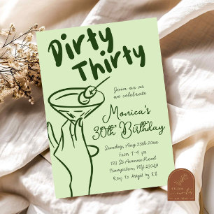 Handritad Dirty Thirty Martini Födelsedagsfest för Inbjudningar