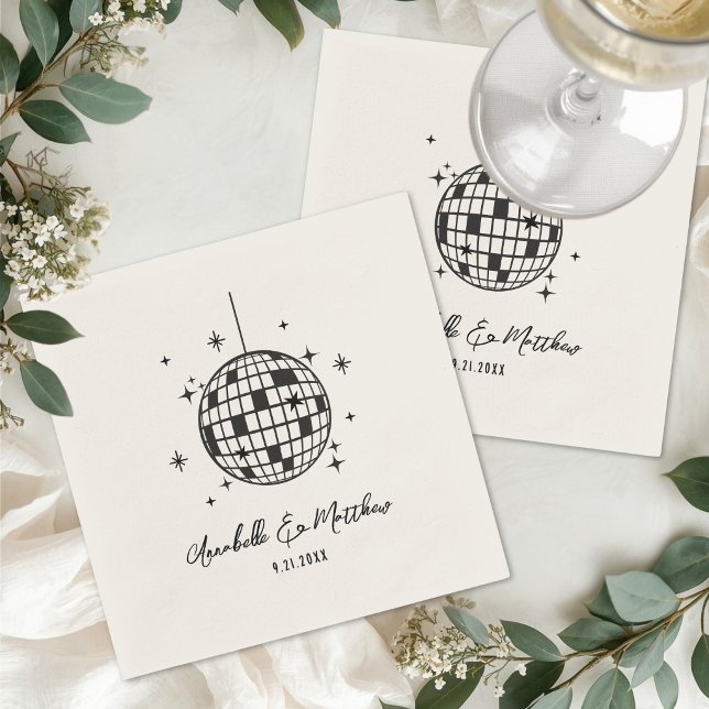 Handritad Disco Retro Bröllop Pappersservett (Hand Drawn Disco Retro Wedding Napkins )