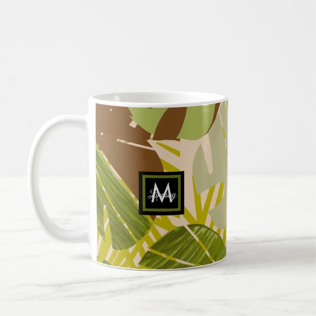Handritad djungelvegetation Brun blad   Kaffemugg (Vänster)