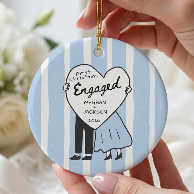 Handritad Doodle Förlovad  Julgransprydnad Keramik (Skapare uppladdad)