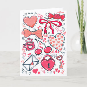 Handritad Doodle Glad Alla Hjärtansdag Rosa Hjärta Kort
