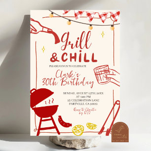 Handritad Doodle Grill och Chill BBQ-fest inbjudan