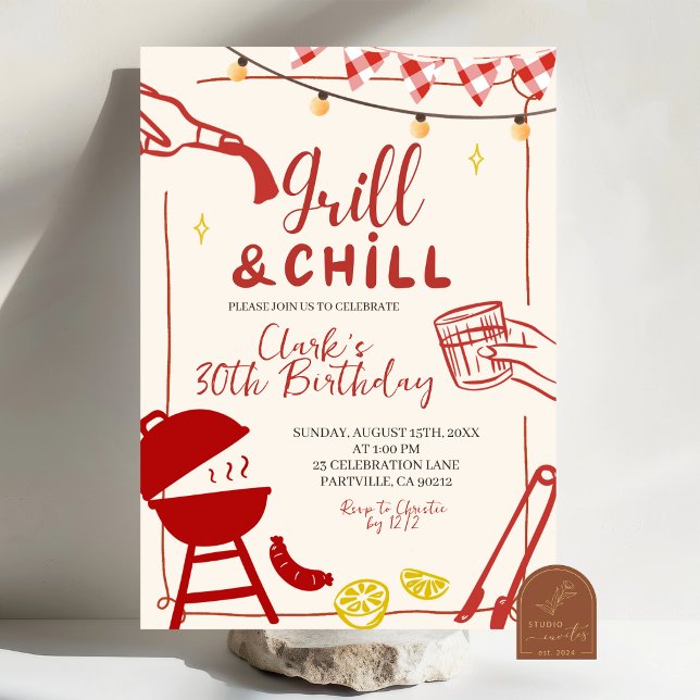 Handritad Doodle Grill och Chill BBQ-fest inbjudan (Skapare uppladdad)
