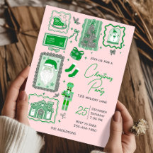 Handritad doodle grön rosa julfest