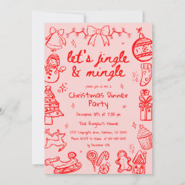 Handritad Doodle-illustration Julfest Inbjudningar