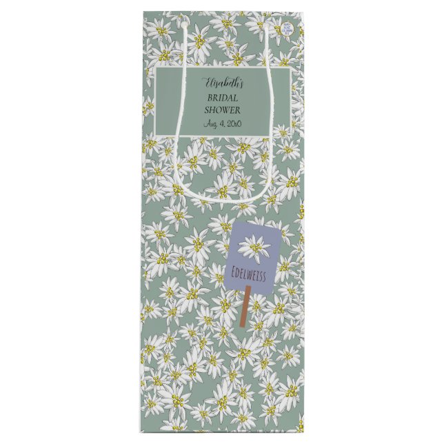 Handritad Edelweiss Elegant Alpin Ljusgrön (Framsidan)