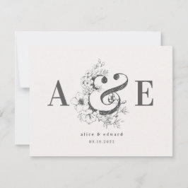 Handritad elegant blomstergiftermålsinbjudan meddelande