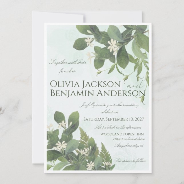 Handritad Elegant Botanisk Bröllopsinbjudan  Inbjudningar (Framsida)