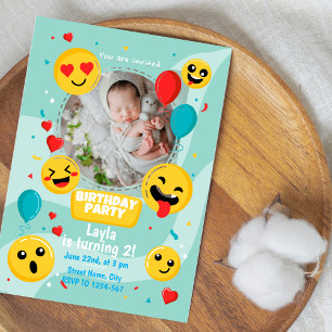 Handritad Emoji med foto-Födelsedagsfest Inbjudningar
