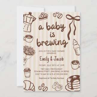 Handritad En Baby Brygger Kaffe Baby Shower Inbjudningar