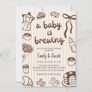 Handritad En baby brygger kaffe Baby Shower Inbjudningar