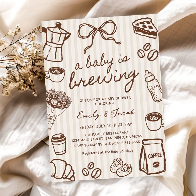 Handritad En Baby Brygger Kaffe Baby Shower Inbjudningar (Skapare uppladdad)