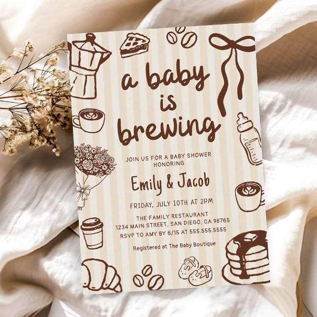 Handritad En Baby Brygger Kaffe Baby Shower Inbjudningar (Skapare uppladdad)