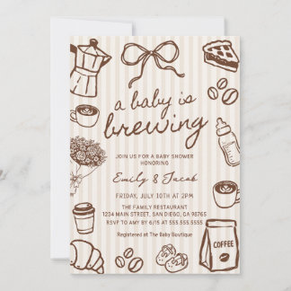 Handritad En Baby Brygger Kaffe Baby Shower Inbjudningar