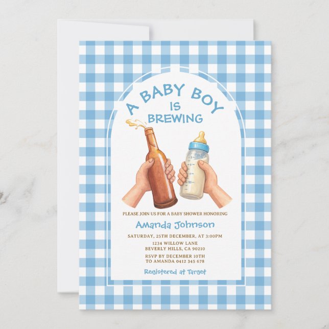 Handritad En babypojke bryggs coed baby shower Inbjudningar (Framsida)