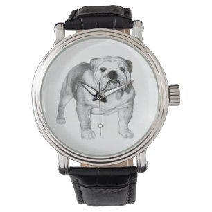 Handritad engelsk bulldogg armbandsur