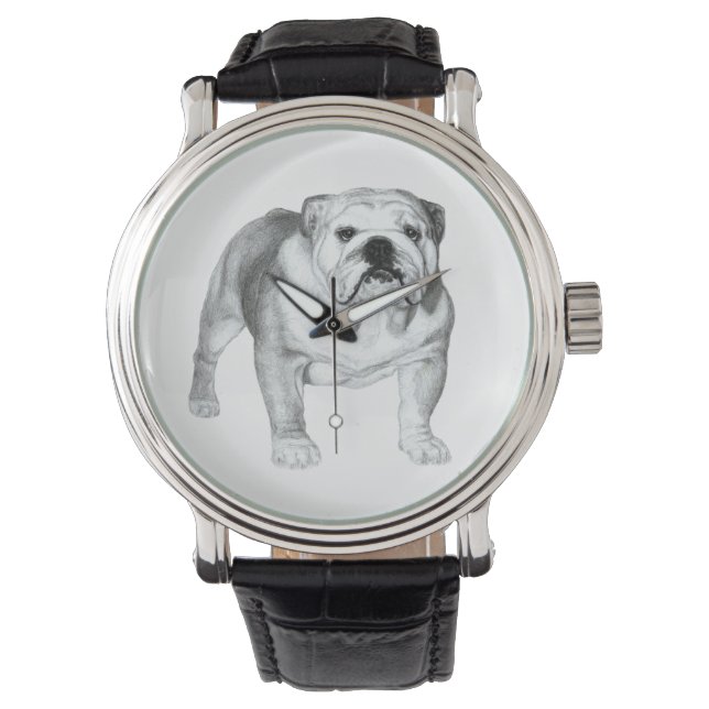 Handritad engelsk bulldogg armbandsur (Framsida)