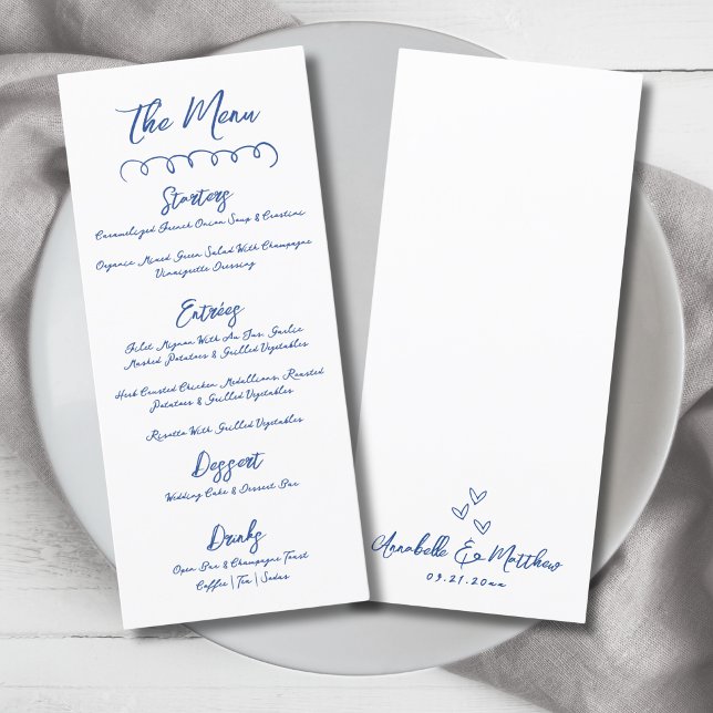 Handritad Enkel Blå Whimsical Bröllop Meny (Hand Draw Simple Blue Whimsical Wedding Menu)