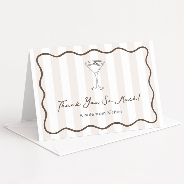 Handritad Espresso Martini Coffee Bröllopsdusch Tack Kort (Chic folding thank you card design for an espresso martini theme bridal shower or bachelorette party)