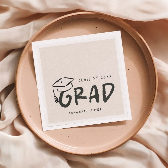 Handritad examensmössa klotter Handskriven  Pappersservett (grad party napkins with bold handwritten text and hand-drawn doodle graduation cap)