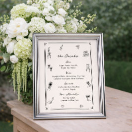 Handritad Excentrisk Bar Drinkmeny för Bröllop Poster