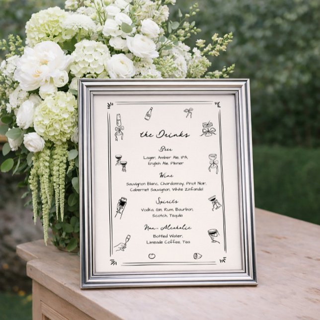 Handritad Excentrisk Bar Drinkmeny för Bröllop Poster (Skapare uppladdad)