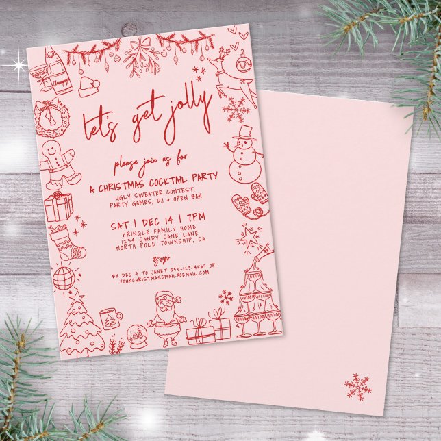 Handritad Excentrisk JulCocktailfest Inbjudningar (Hand Drawn Quirky Christmas Cocktail Party Invitation)