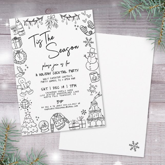 Handritad Excentrisk Sällskapscocktailfest På Seme Inbjudningar (Hand Drawn Quirky Holiday Cocktail Party Invitation )