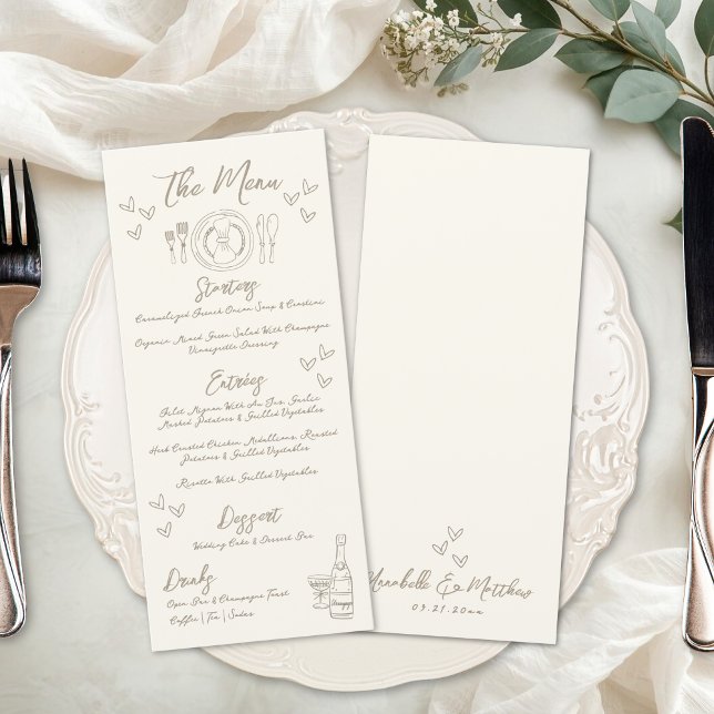 Handritad Excentrisk Whimsisk Bröllop Meny (Hand Draw Quirky Whimsical Wedding Menu )