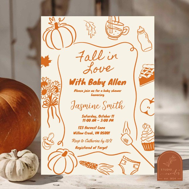 Handritad Fall in Love Baby Shower Inbjudningar (Skapare uppladdad)