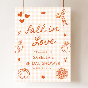 Handritad Fall in Love Bröllopsdusch Välkomstskylt Poster