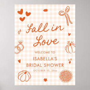 Handritad Fall in Love Bröllopsdusch Välkomstskylt Poster