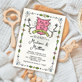 Handritad fantasifull Stork-vapen Baby Shower Inbjudningar