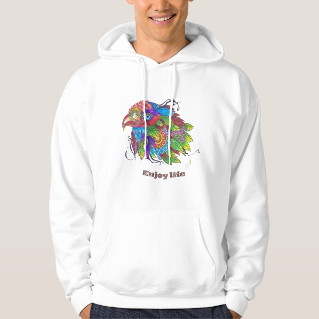 Handritad Färgad Bird Art Hoodie (Framsida)