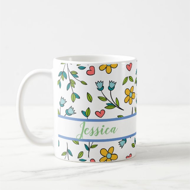 Handritad färglös Blommigt och Mönster Kaffemugg (Vänster)