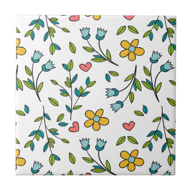 Handritad färglös Blommigt och Mönster Kakelplatta (Framsidan)