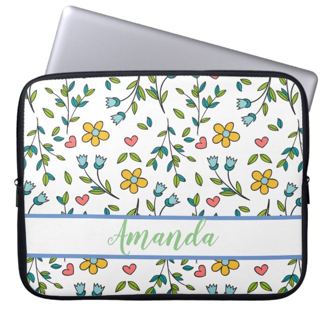 Handritad färglös Blommigt och Mönster Laptop Fodral (Framsidan)