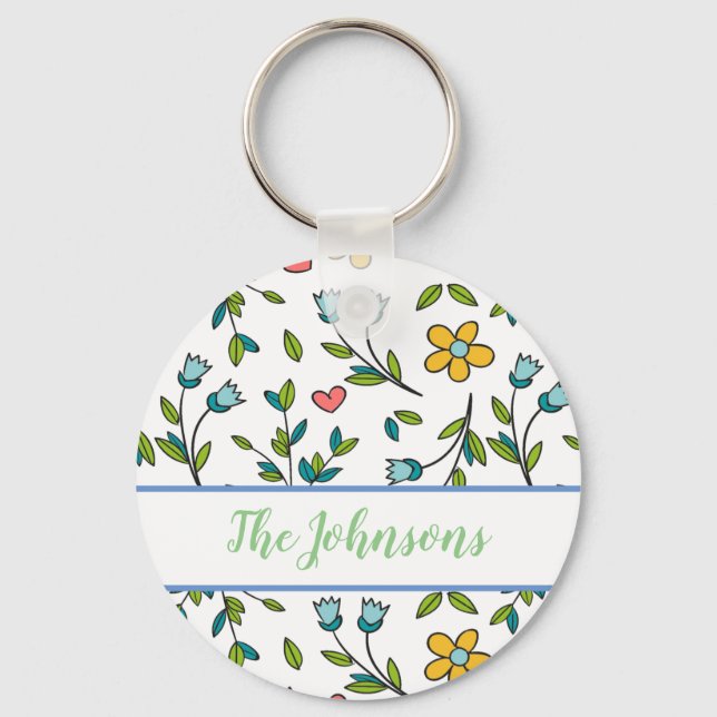 Handritad färglös Blommigt och Mönster Nyckelring (Framsida)