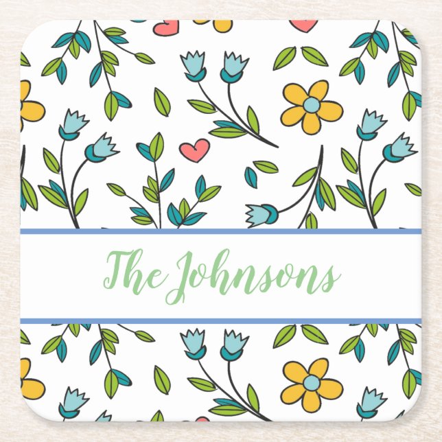 Handritad färglös Blommigt och Mönster Underlägg Papper Kvadrat (Framsidan)