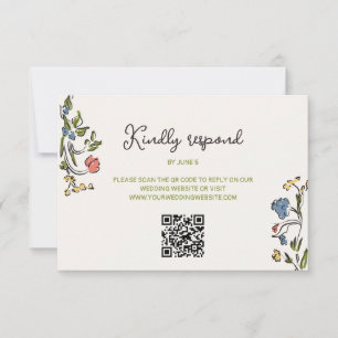 Handritad färgrik blomster QR-kod OSA Kort
