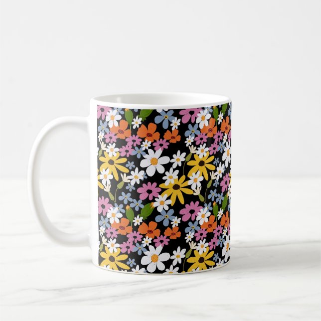 Handritad färgrik botanisk sömlös mönster kaffemugg (Vänster)