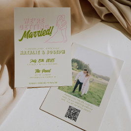 Handritad Färgrik Retro QR-kod Foto Bröllop Inbjudningar