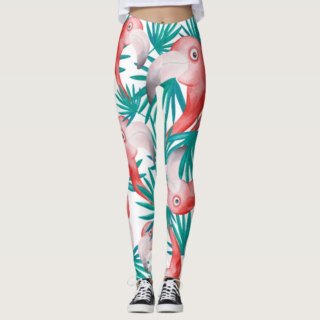 Handritad flamingo: vattenfärgen sömlös mönster. leggings (Framsida)