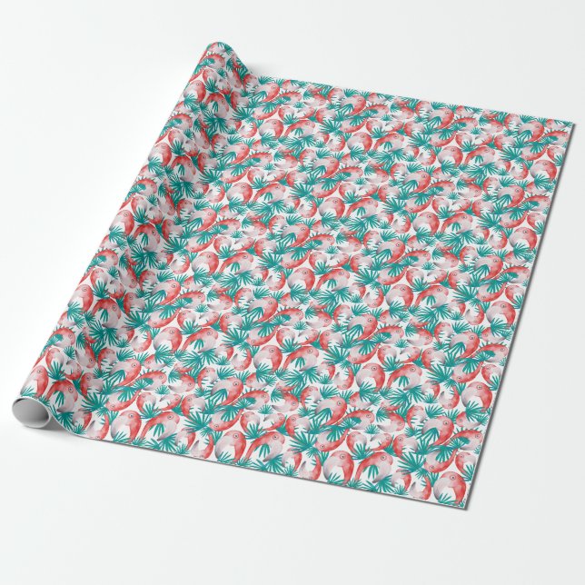 Handritad flamingo: vattenfärgen sömlös mönster. presentpapper (Utrullad)